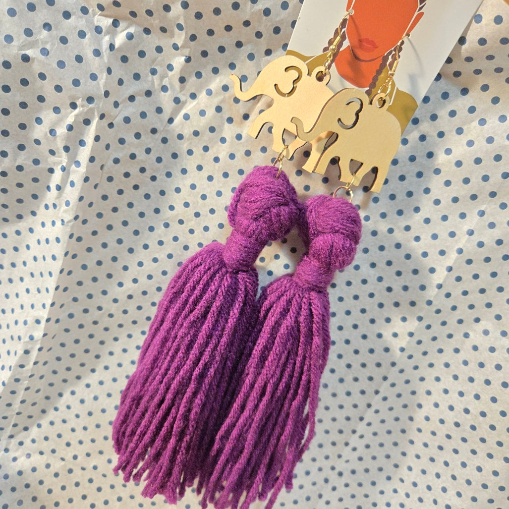 Elephant & Tassel Earring
